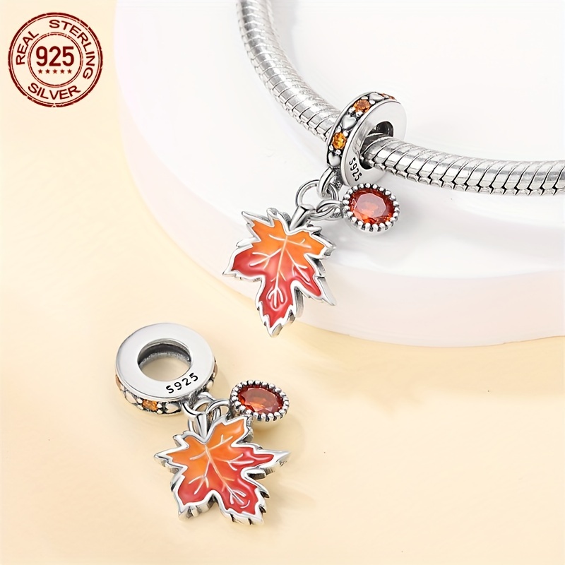 925 Sterling Silver Maple Leaf and Gemstone Charm Beads