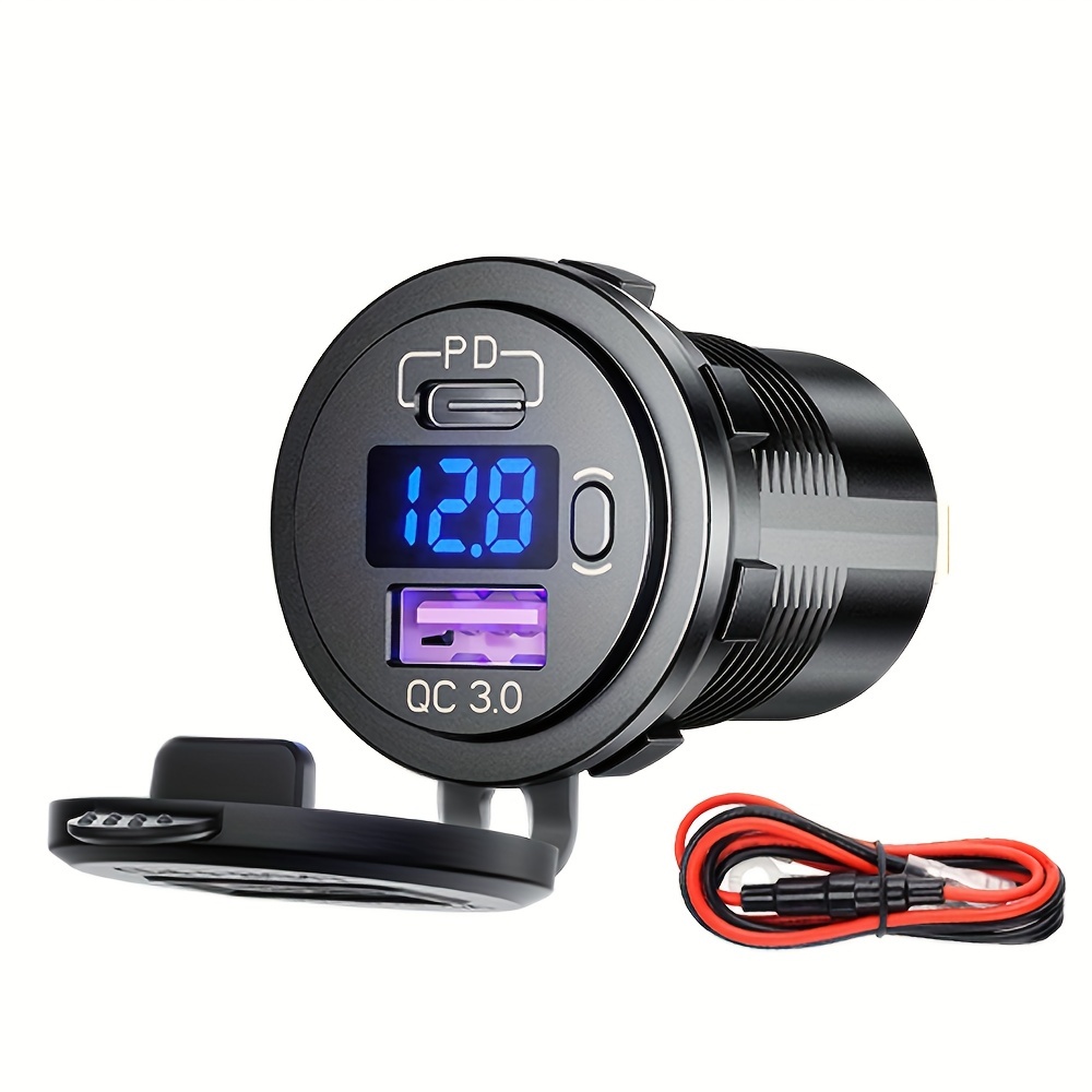 

Pd Type C Usb Socket And Qc Car Power Outlet Socket With On/off Switch And Led Voltmeter Waterproof 12v/24v For Motorcycle Marine Rv Atv