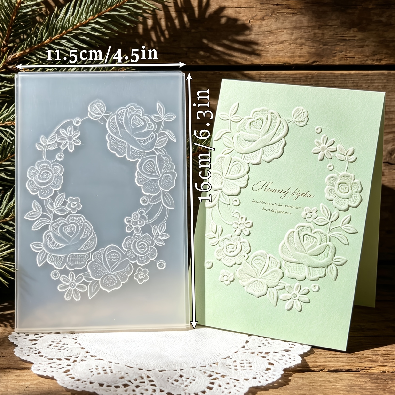 TEMU Plastic Embossing Board With Retro Rose Lace Half-ring Patterns - Compatible For Paper Crafts, Greeting Cards, Scrapbooking & Card Making Tool -