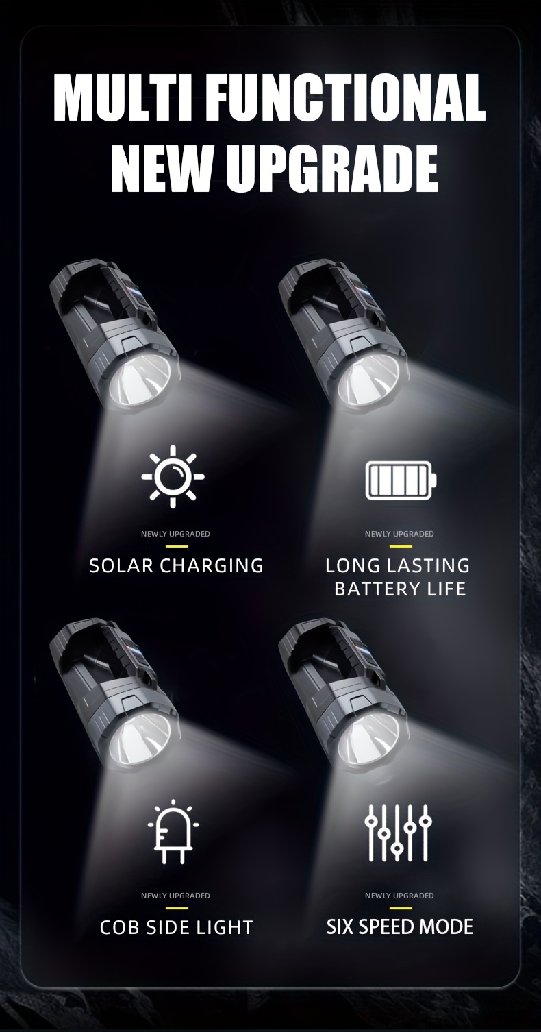 high power and ultra large portable multifunctional led solar camping light ip44 rechargeable flashlight suitable for outdoor hiking and camping usb charging non water resistant Product details 10