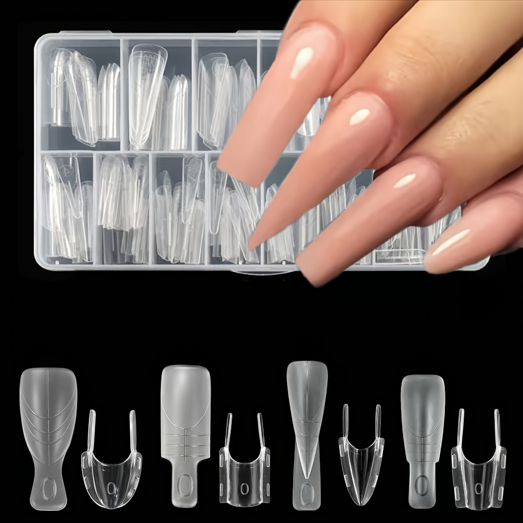 TEMU Nuovi 4 Stili di Multi- (, , Stiletto, Mandorla) Stampi per Unghie Sandwich Opachi a Estensione Rapida con Manici Incorporati Set Sandwich , Non