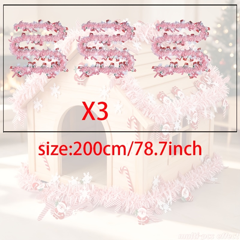 TEMU 3 stuks = 6 Meter Kerst Sneeuwvlok Sinterklaas Roze Kwast Decoratie - Hoge Kwaliteit Nieuwe Metallic Folie Decoratie - Zacht Materiaal - Elegant