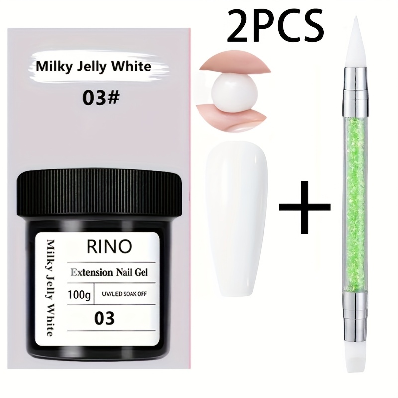 TEMU 100g Hypoallergenic Nail Extension Gel Set - , Solid Manicure Kit In White With Nail Brush For Diy & Salon Use, Nail Gel