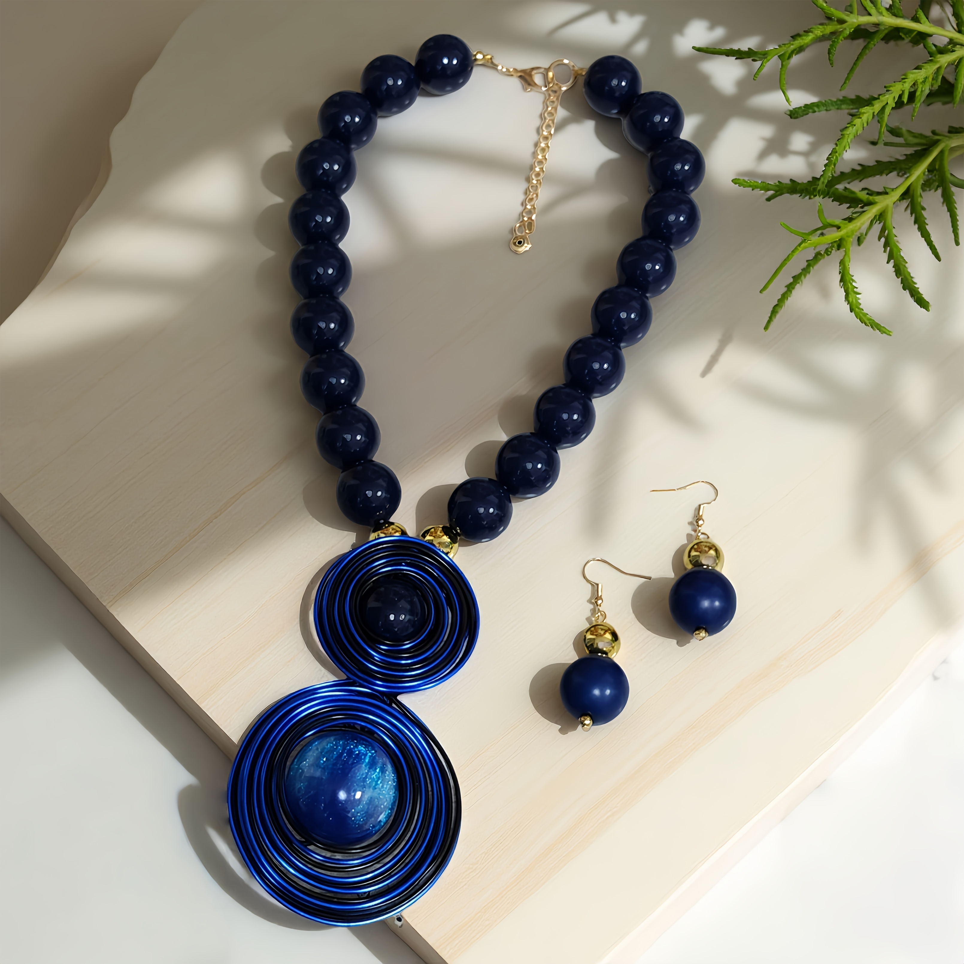 TEMU Conjunto de Joyería Bohemia del en Azul y , Collar y Aretes Exquisitos | Set Retro , Ideal para Accesorios Diarios, Fiestas de Moda, Viajes y