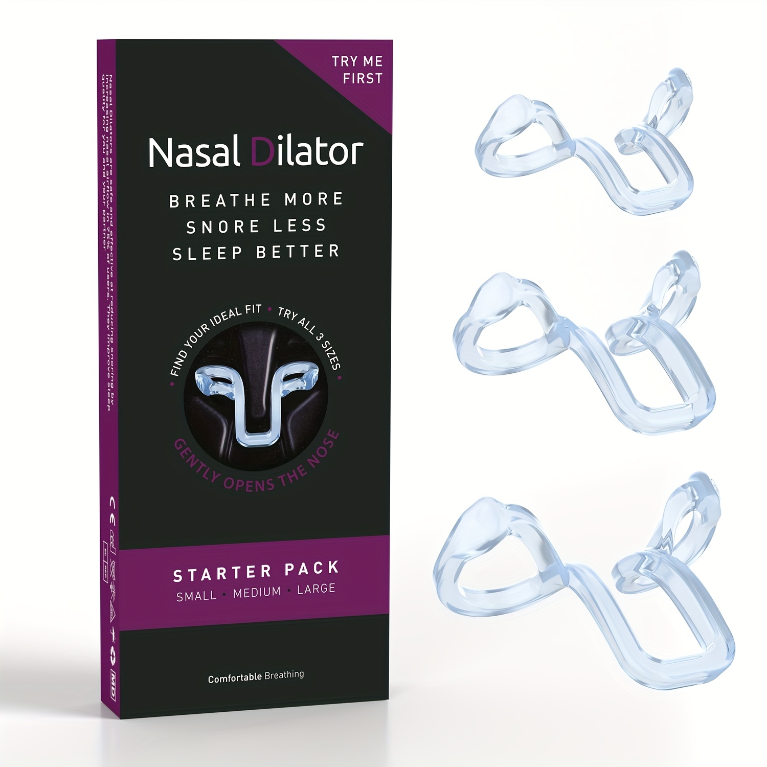 Nasal Dilator Snoring Solution Starter Pack - Snore Less & Sleep Better, Comfortable Breathing Aid for Improved Airflow, No Power Needed, Easy to Use, Sleep Apnea Treatment | Ergonomic Design | Plastic Construction, Snoring Solution