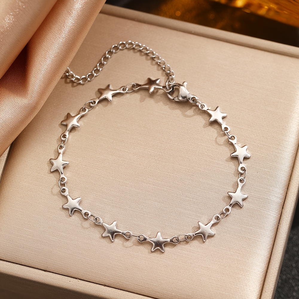 TEMU 1pc Stainless Steel Stitching Chain Women's Bracelet Versatile Elegant Personalized Design Women's Bangle Suitable For Daily Vacation Party Wear