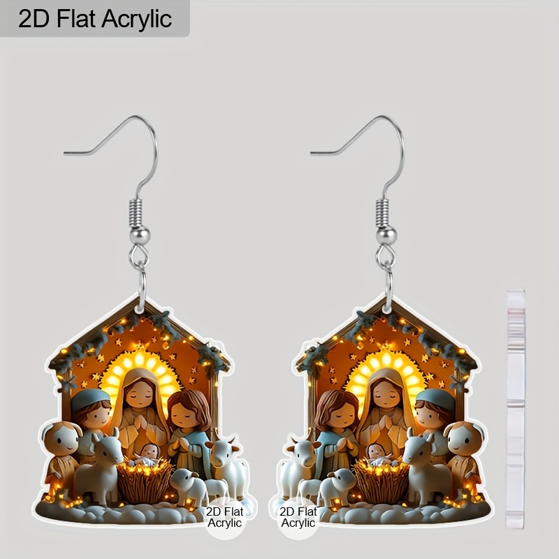 TEMU 2D Flat - Un di orecchini pendenti a forma di in stile cartone animato, realizzati in acrilico, come regalo di Natale o come idea regalo per le