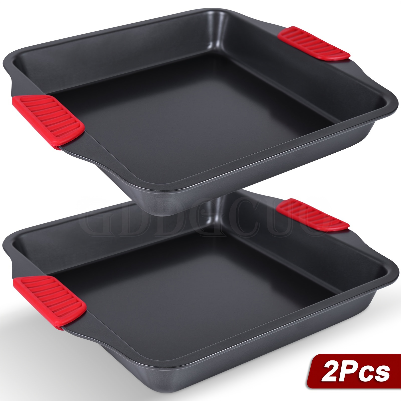 Image of Set Of 2 Baking Pans - Carbon Steel Baking Tray Set With Heat-resistant Red Silicone Handles, Oven To 450 Degrees (approximately 232. ), Square Flat Pan, Cookie Sheet, Baking Tray, Black