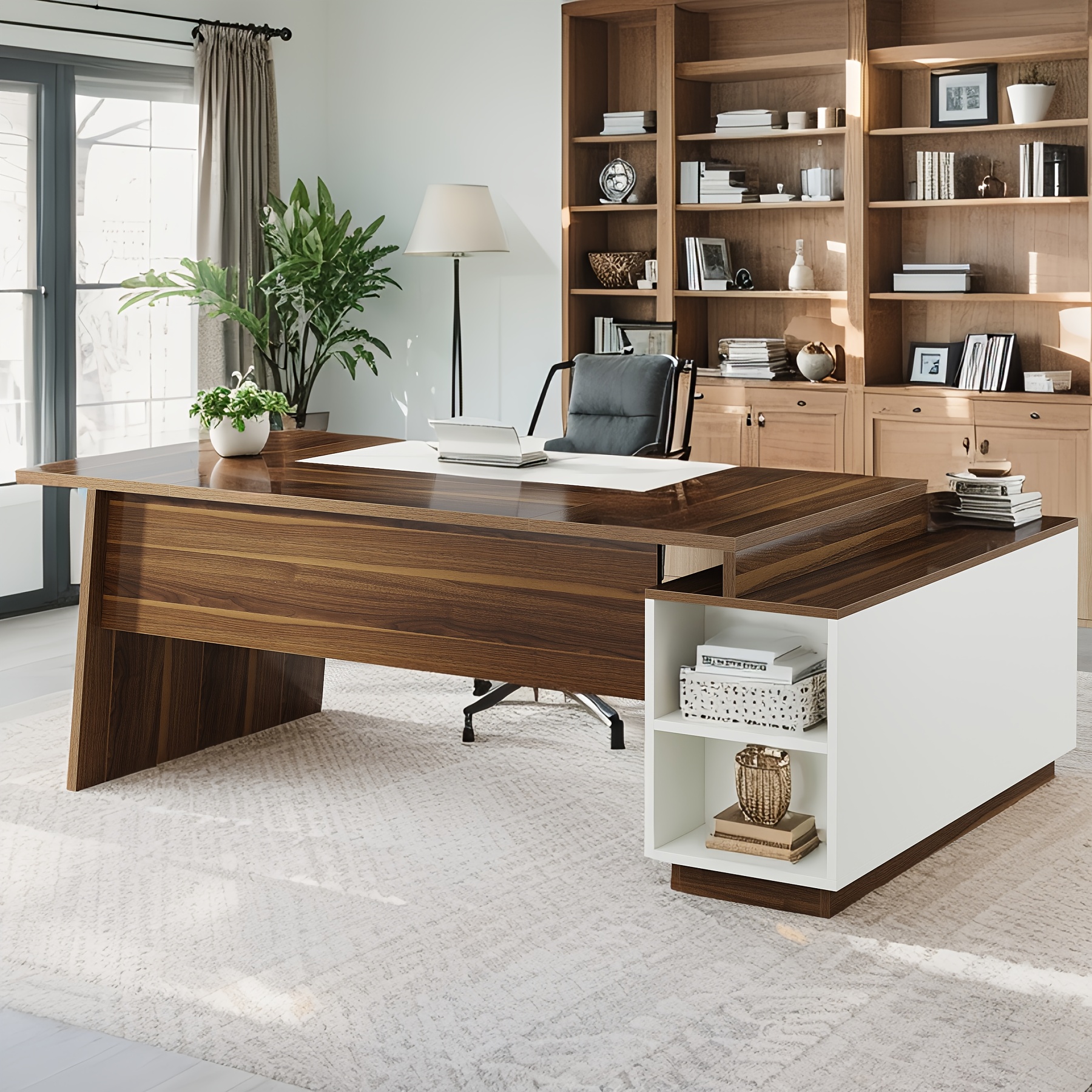 70.5" Executive L-Shaped Desk with Storage Cabinet