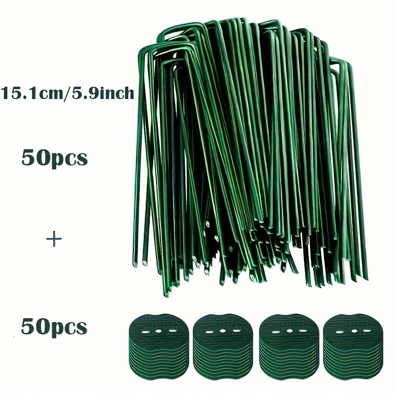 E-shop 50/100 Stk. (10/15,1 cm grünes Rasenschild-Set, U-förmiger Gartenpflock mit Unterlegscheibe, 6 Zoll robuster Edelstahl-Bodenspieß, rostfreier