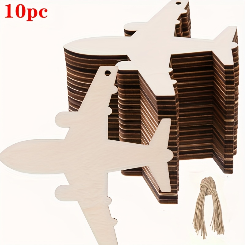 Image of 10 Unfinished Wooden Airplane-shaped Pieces For Painting, Hung Gifts And Souvenirs. Small And Exquisite, Suitable For School Art Festivals, Garden Decor, Home Decoration, And Christmas Decor