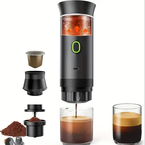 versatile portable maker usb c rechargeable 3 in 1 self heating mini coffee machine compatible with ns dg capsules ground for car office camping rv and hiking