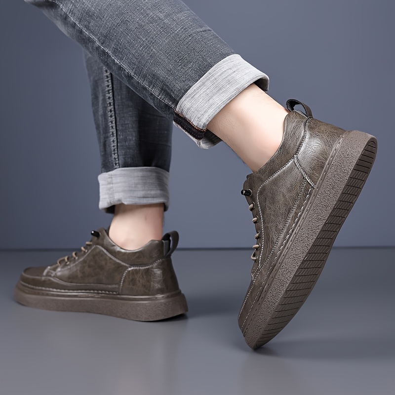 Men's Mid-Top Casual Sneakers - Lace-Up Design with Textured Finish & Chunky Platform Sole Comfortable Durable Footwear for Daily Casual, Streetwear & Weekend Wear