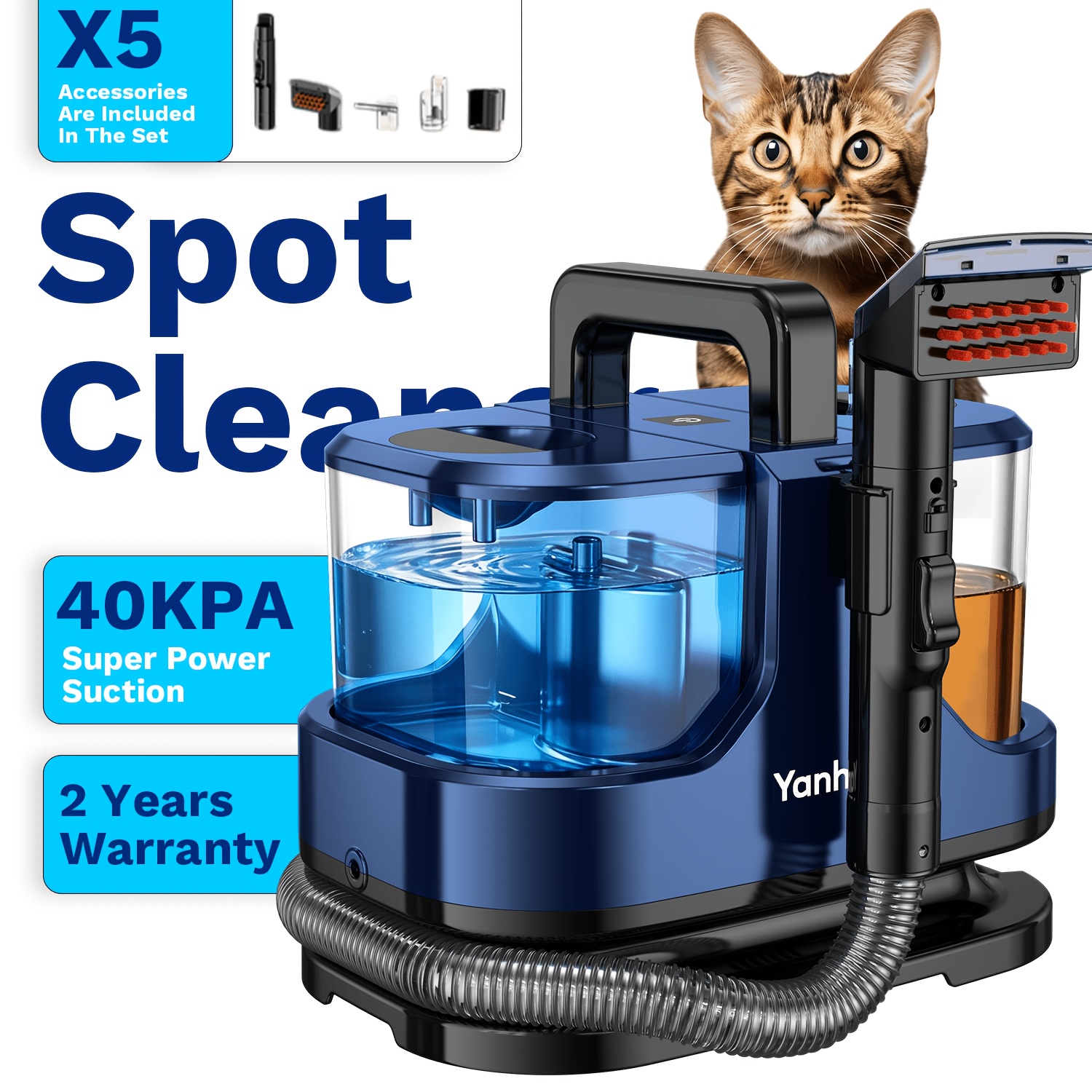 Yanhama 2026 Deep Stain Cleaner Machine, Carpet Cleaning Machine, 40kpa Powerful Extraction, Large Dual Water , 3.5m Power Cable For All Household Textile Surfaces
