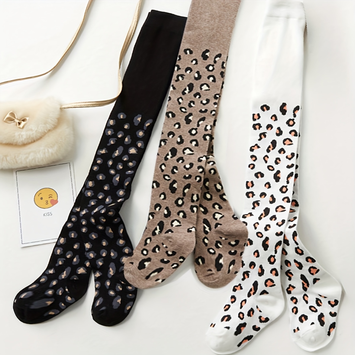 Image of 3pcs Set Girls' Leggings Korean Style Leopard Print Fashion Base Layer Tights For Outer Wear