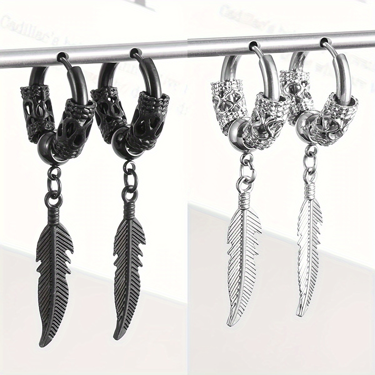 TEMU 2pairs Stainless Tassel Charm Hoop Earrings For Men Women Fashion Cool Hip Hop Party Jewelry