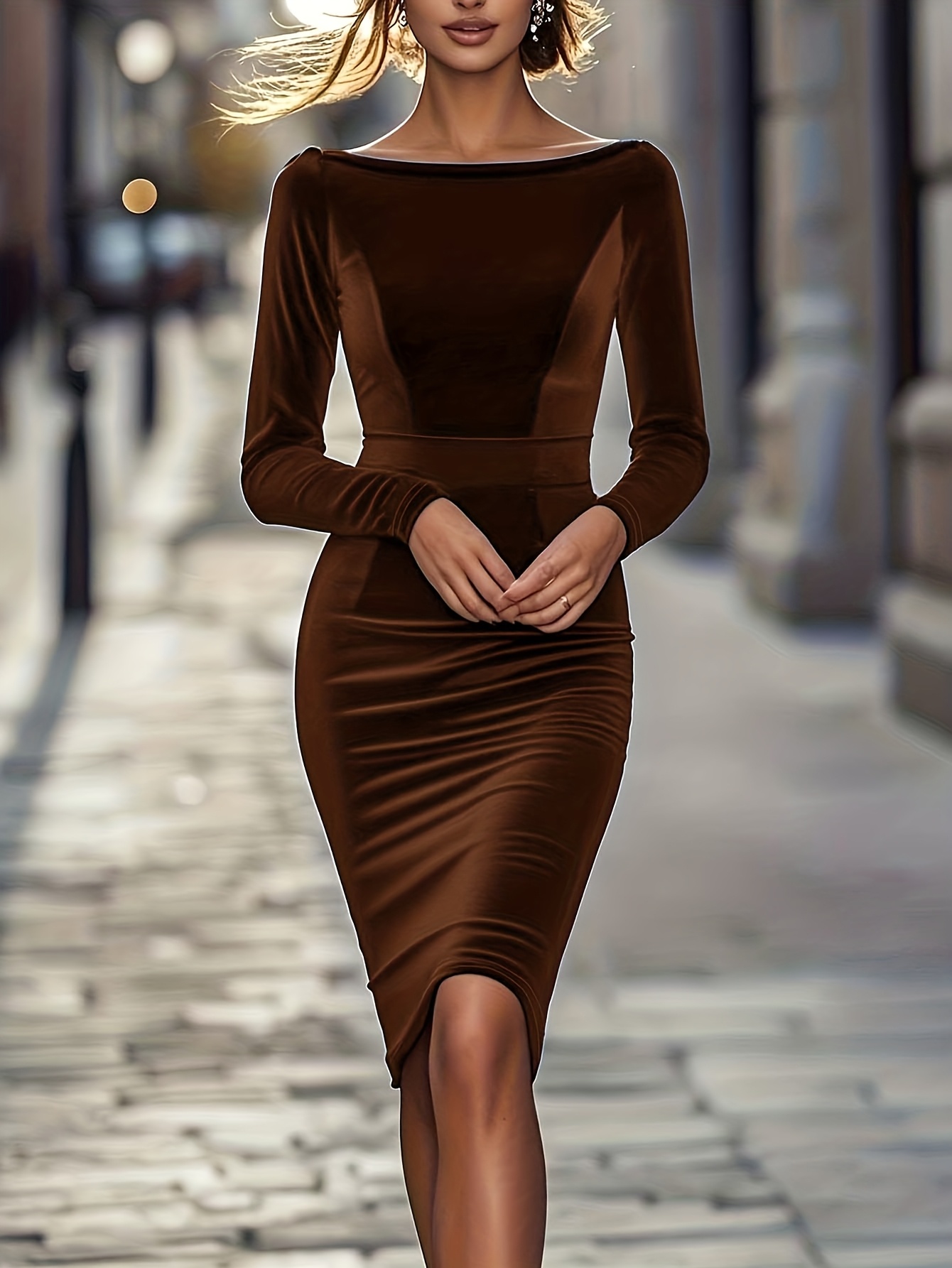 brown velvet bodycon dress Cara Cara Santiago Joelle Dot Bustier Midi Dress main image 0