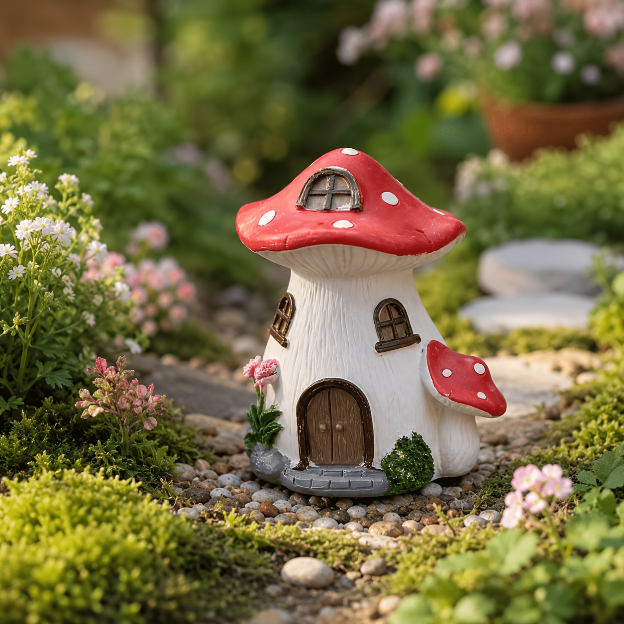 TEMU 1pc Handcrafted Resin Fairy Tale Mushroom House Cottage - Miniature Mushroom Garden Decor Suitable For Indoor/outdoor Tabletop & Courtyard,