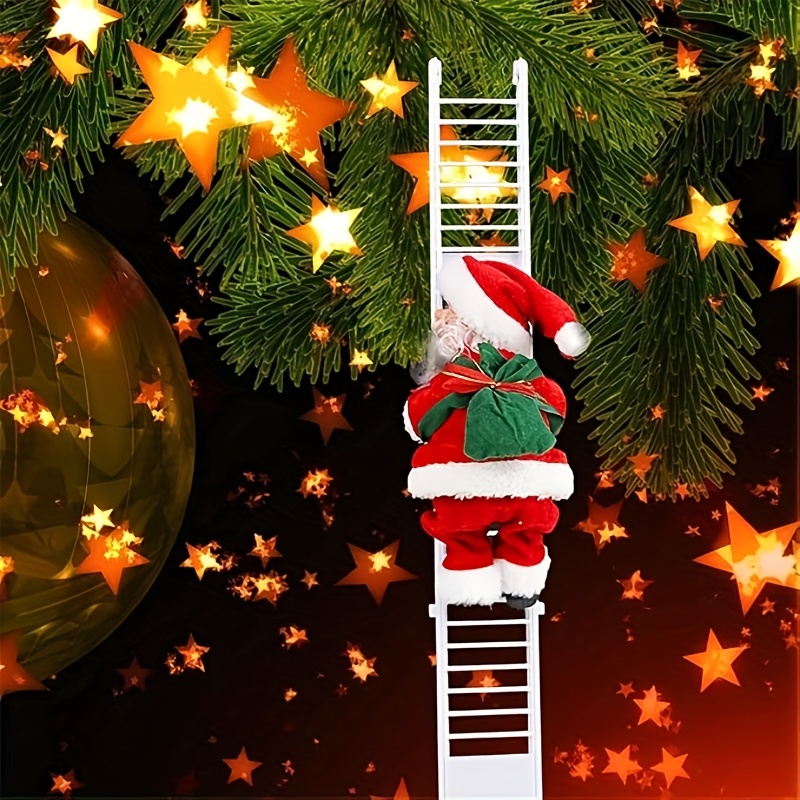 

1pc Santa Claus Music-playing Climbing Ladder Ornament, Plastic Christmas Tree Decoration, Wall Hanging, Decor, Battery Operated (aa X 3, Not Included), No Feathers