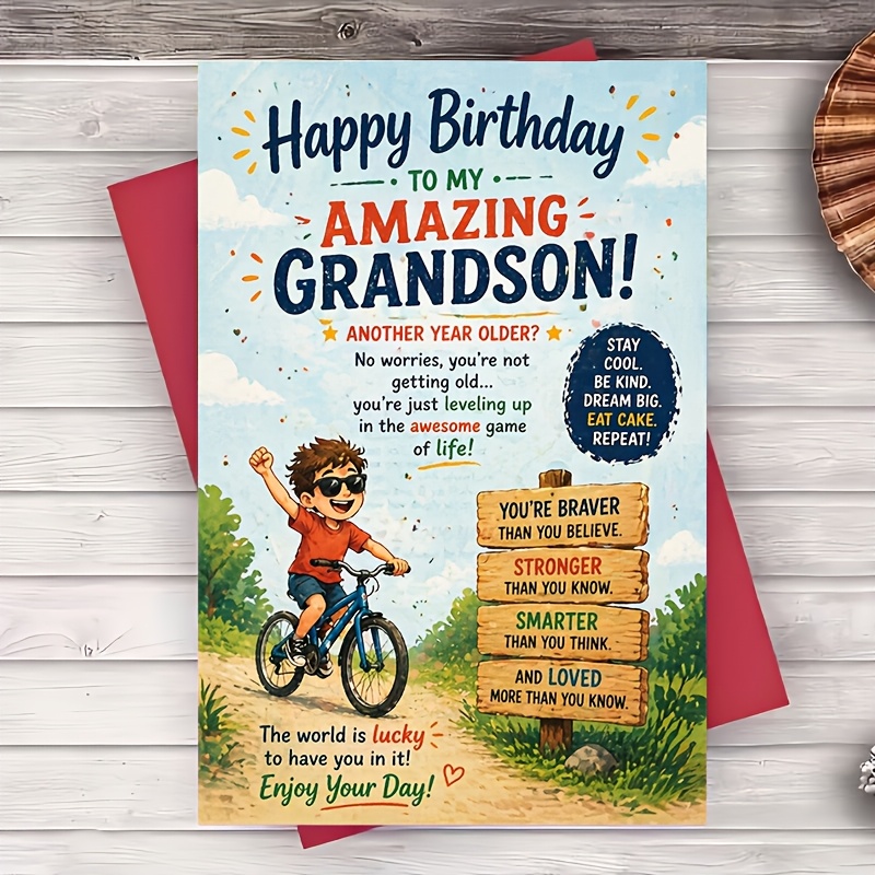 TEMU 1 Envelope And 1 Greeting Cardfunny Grandson Birthday Card For Grandson From Family With Celebration Design Greeting Card