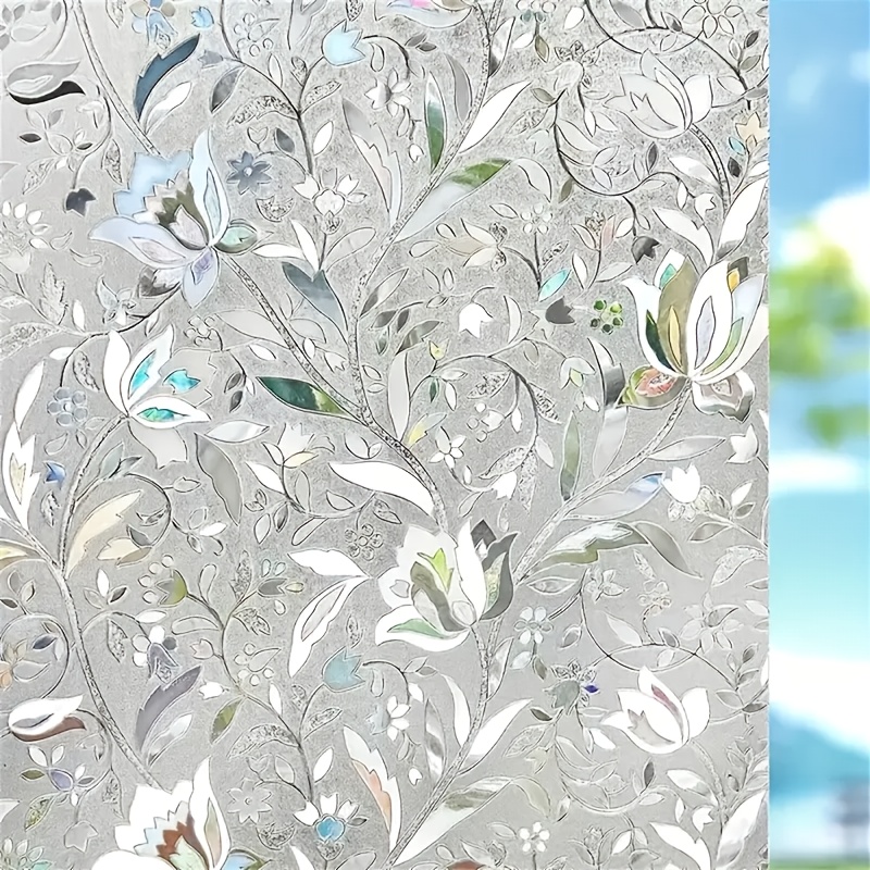 TEMU 1 Roll Colorful Tulip Glass Window Film - 10mil Thick Pvc Static Cling Privacy Film For Home Decor, Intricate With Vibrant Hues, Easy To Apply