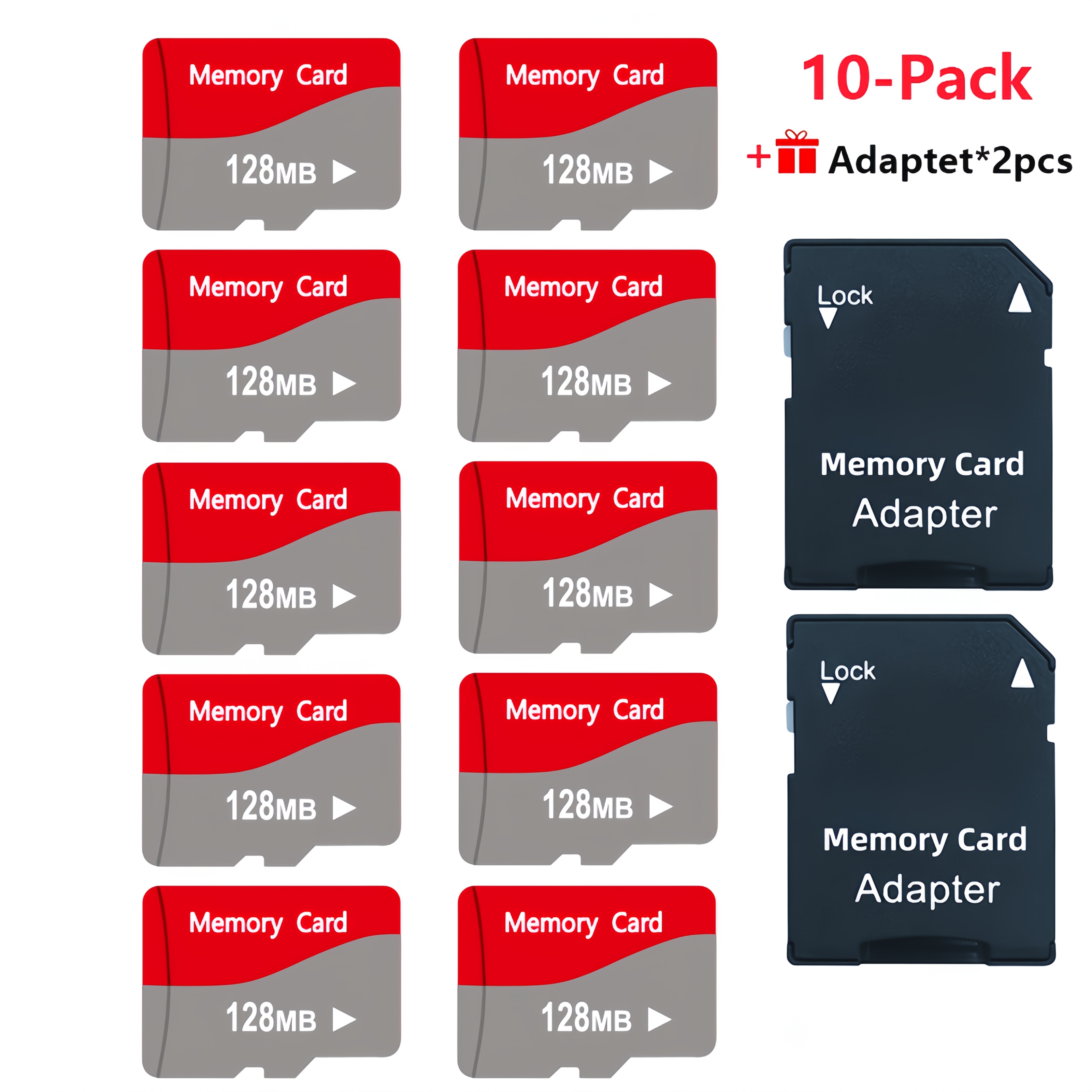 Temu – TEMU [10-pack]tf Cards 128mb/256mb/512mb Flash Memory Cards Transfer For Tablets, Smartphones, Dash Cameras, Cameras Includes 2 Adapters