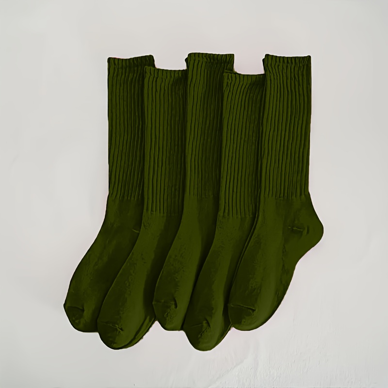 E-shop 5 Paar einfarbige Vintage Dunkelgrüne Socken, Weich und Bequem, Vielseitig für Alle Jahreszeiten, Unisex, Einfaches High-, Geeignet für