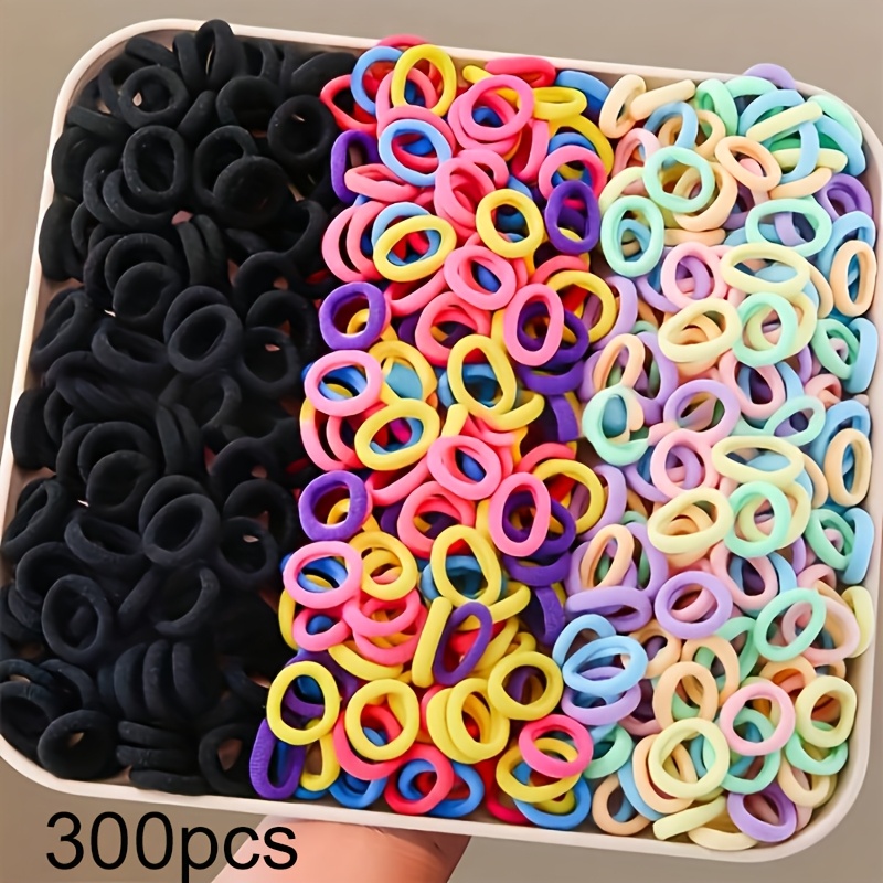 TEMU 300pcs Colorful Basic Hair Ties And Curlers, Including Ponytail Clips And Rubber Bands For Everyday Use