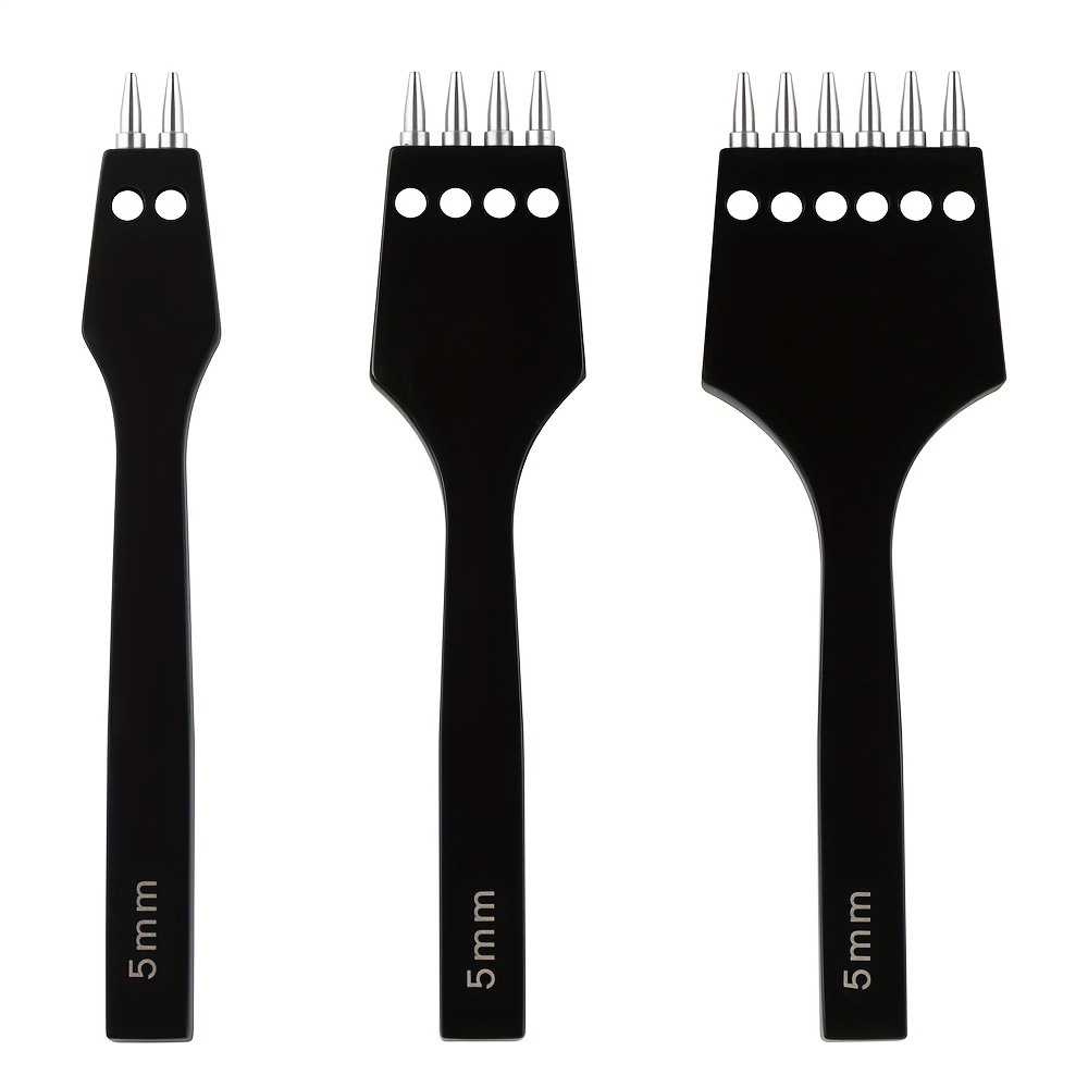 E-shop 3-teiliges Lederlochstanzen-Set, Zackenlochstanzer 4/5/6mm, Rundloch-Zackenstanzer, Lederarbeitswerkzeuge für Lederhandwerk