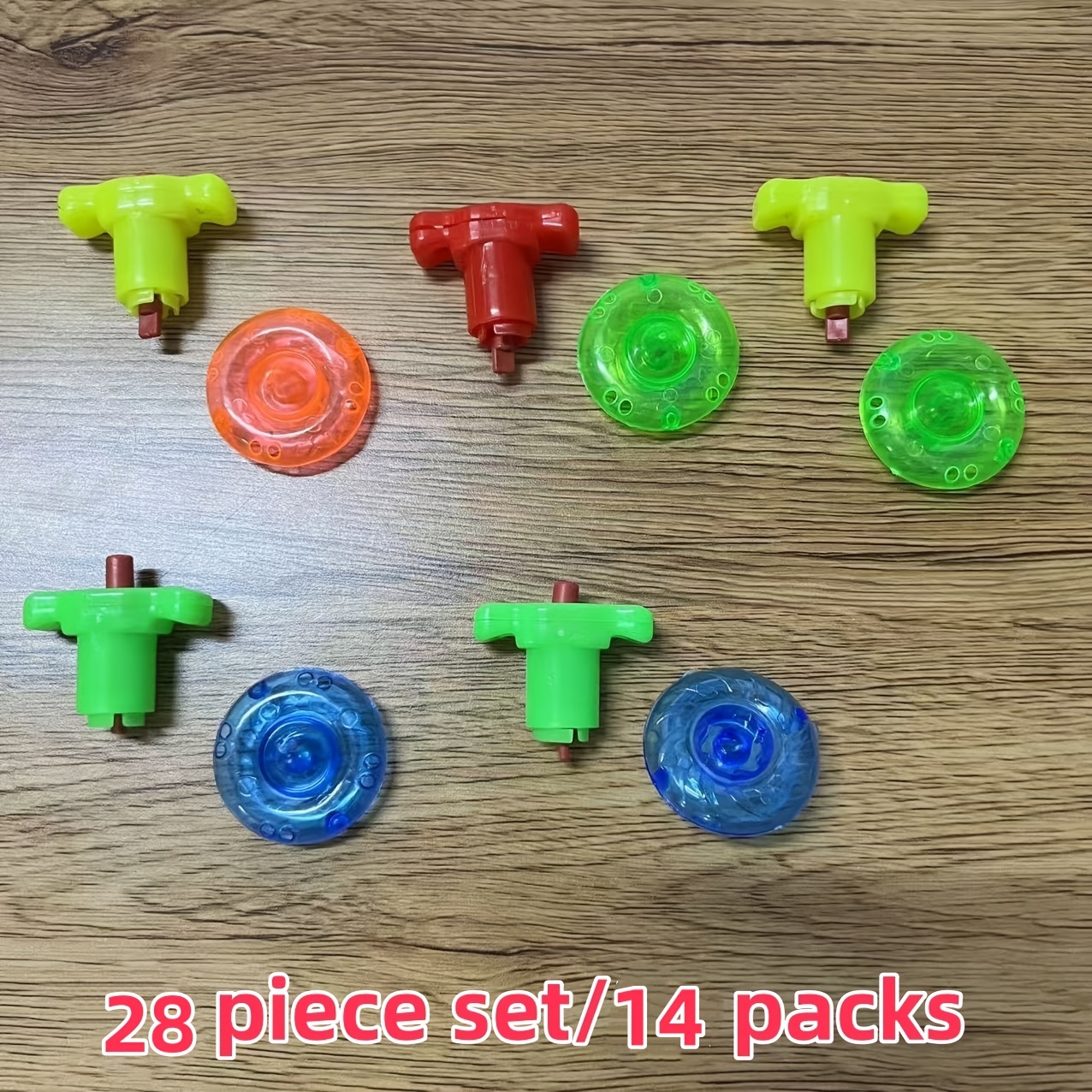 TEMU 28pcs Set Of Pressing Rotating Tops, Party Gifts, Spinning For Tabletop Play, Durable Plastic, Ideal For Birthdays, Christmas, Halloween,