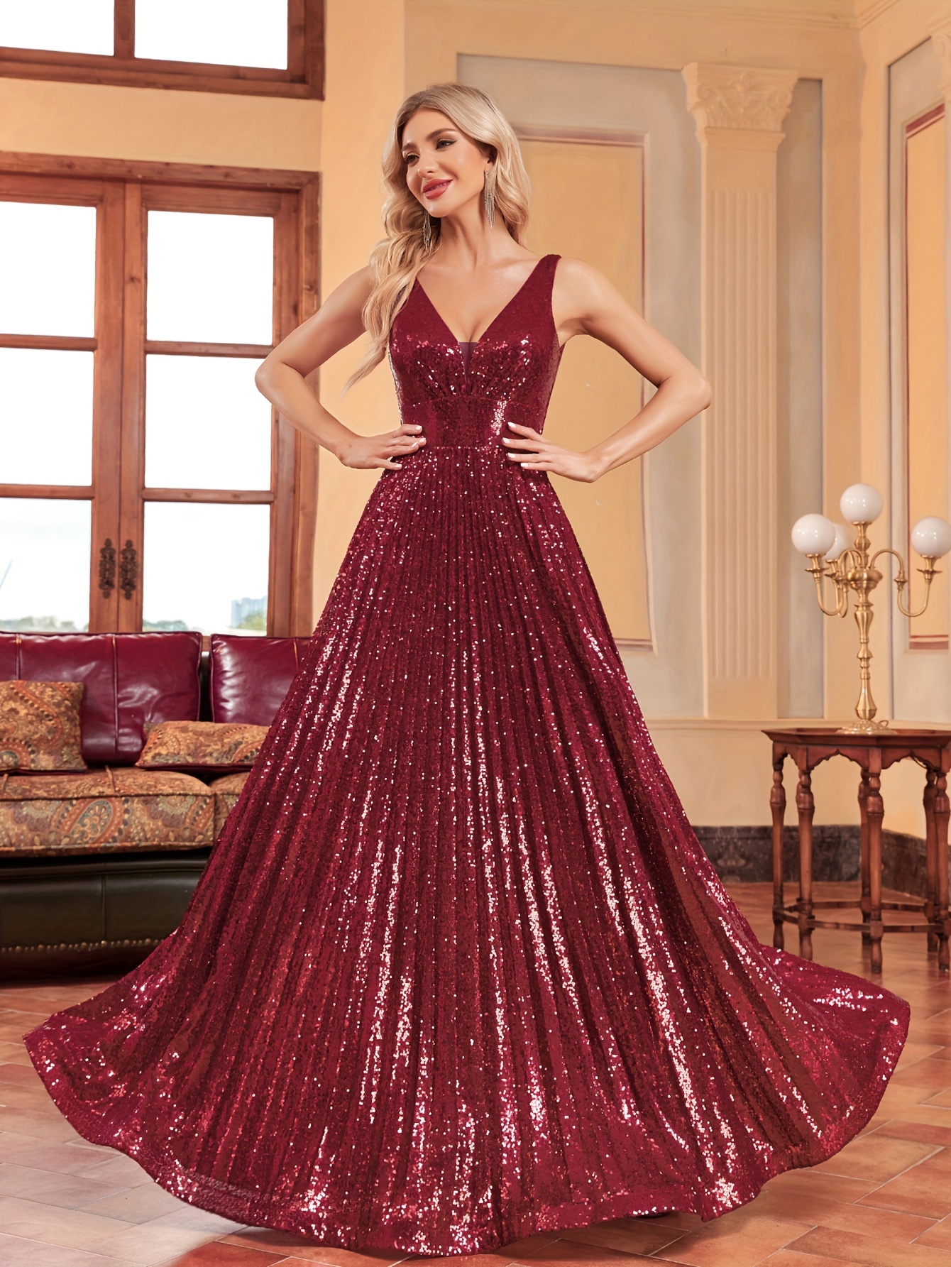 Sequin Prom Bridesmaid Dress Ball Gowns Formal Dress Long - Temu