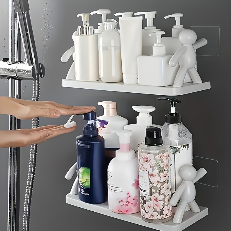 

Creative Wall-mounted Character Storage Rack - Cute White Little For Man Design, No-drill Bathroom Cosmetic Organizer, Kitchen & Bedroom Shelf For Home Decor, Plastic Material, 1pc