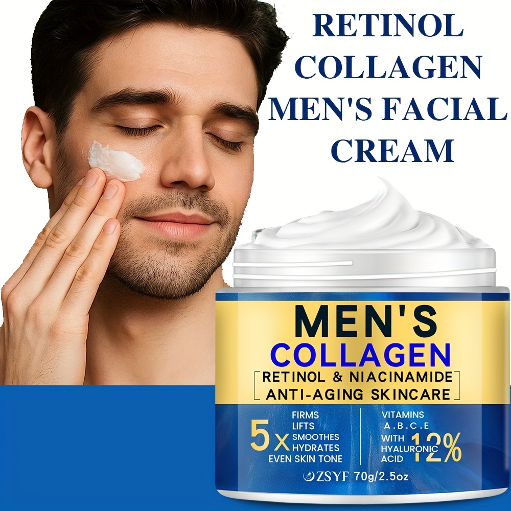 Crème hydratante à la rétinol et au collagène pour hommes 40G, contenant de l'acide hyaluronique, des vitamines A et E - Hydrate et nourrit rapidement la peau sèche et tendue, offrant une retenue d'hydratation longue durée de 48 heures et un lifting, avec une texture légère qui A