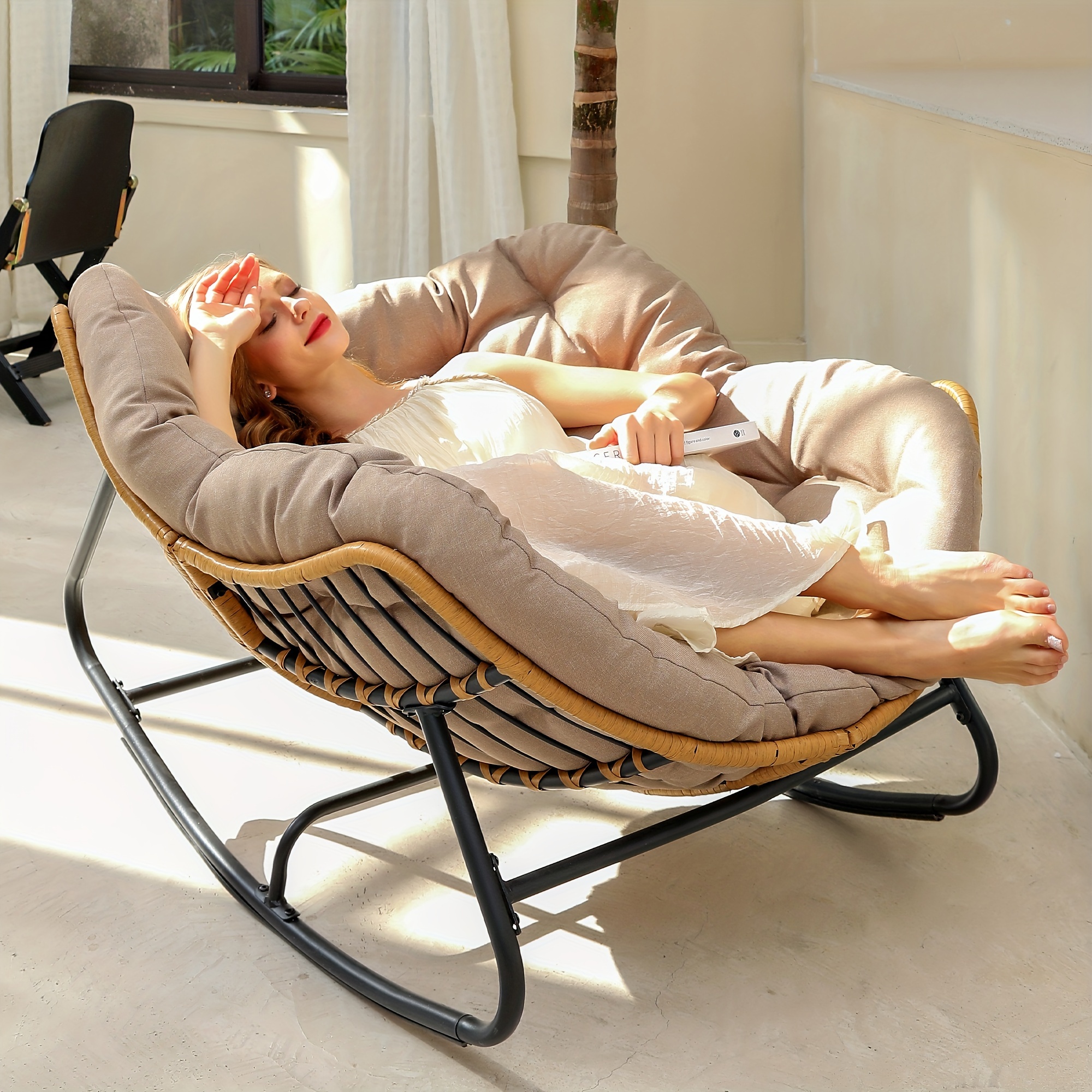 Patio Chairs SWITTE Outdoor & Indoor Rocking Chair - Rattan Wicker ...