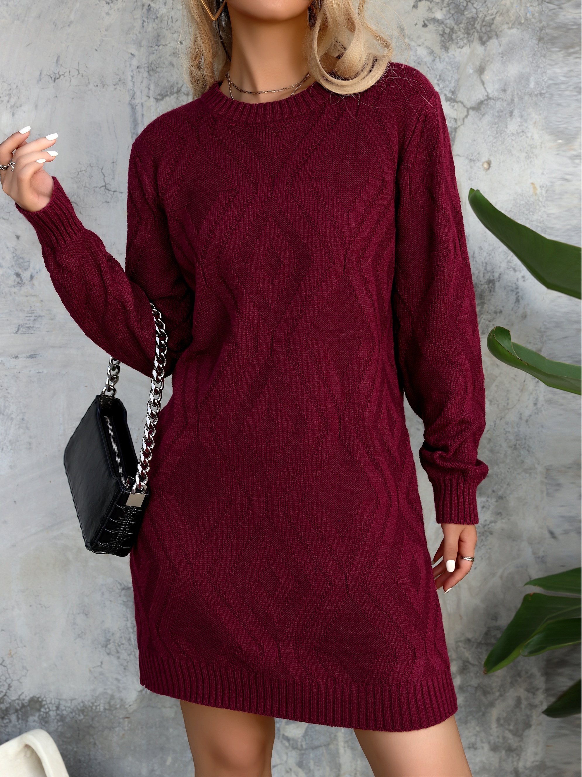 womens elegant dress round neck long sleeve line short skirt - Temu Oman