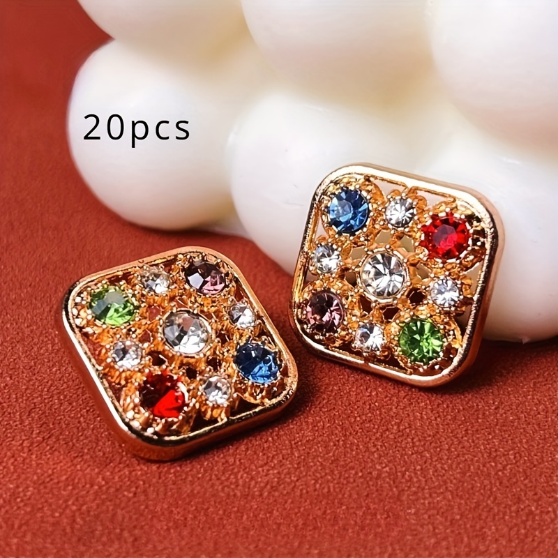 

20pcs Elegant Vintage Gemstone-encrusted Metal Buttons, Square Design For Sweaters, Knitwear & Coats - Luxurious Crafting Accessories, Sewing Accessories