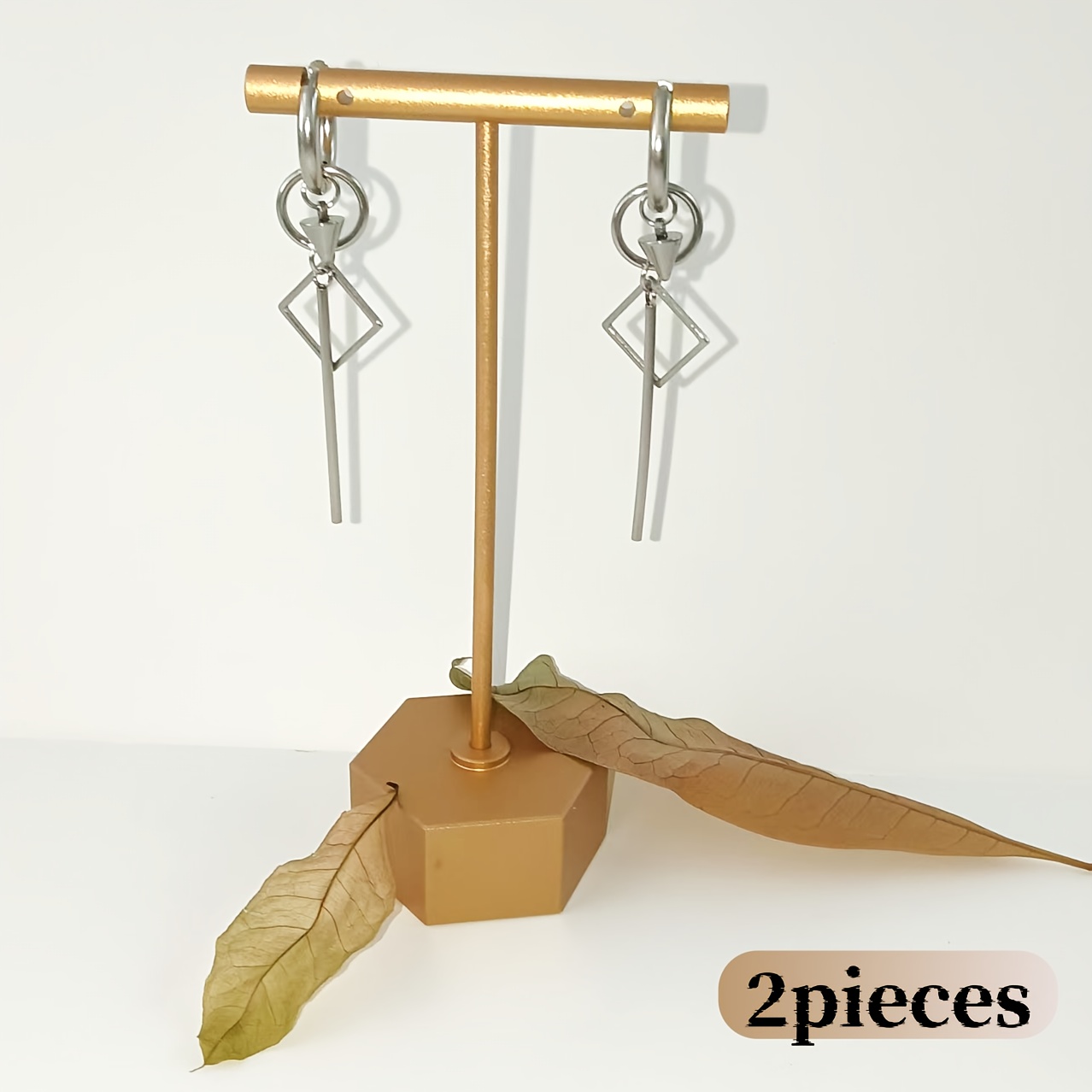 Image of 2-pack Unisex Geometric Pendant Tassel Earrings | 304 304 304 304 304 Stainless Steel, Fashionable Detachable Design For Daily, Party, And Music Festival Occasions, Without Battery