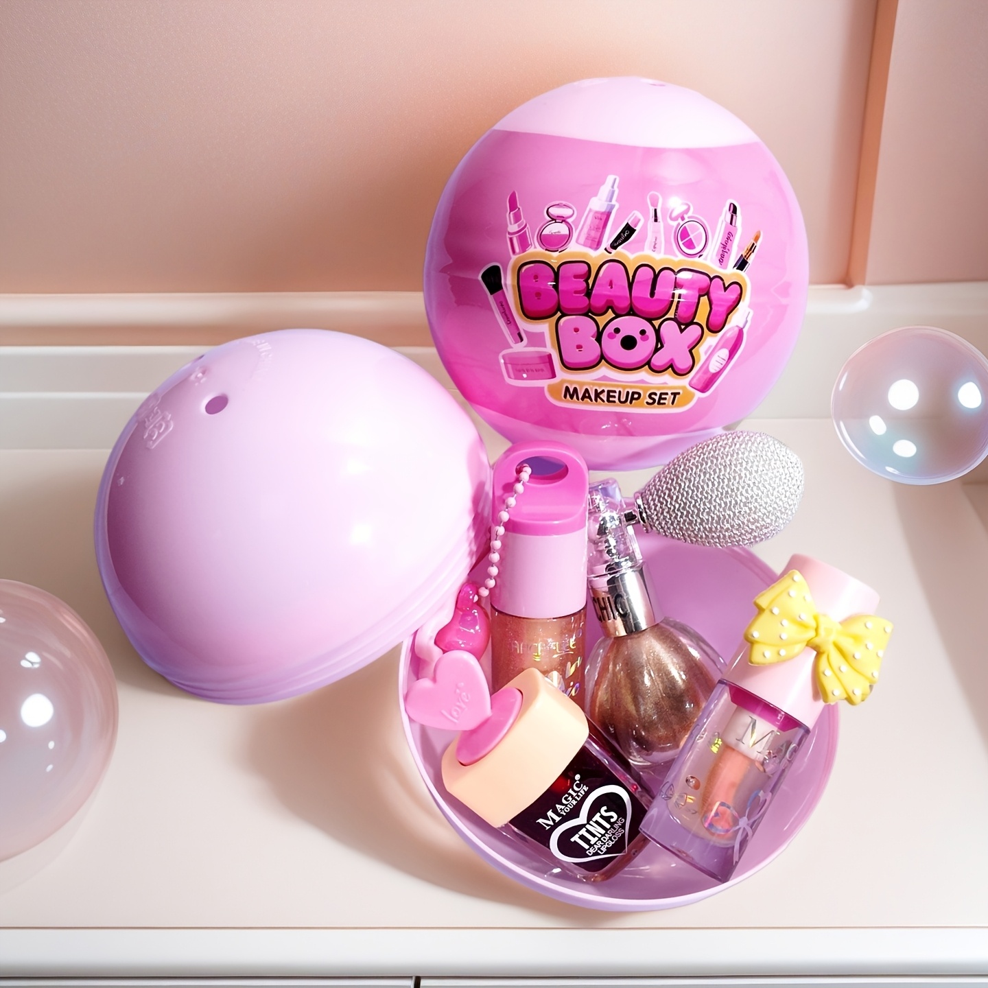 4pcs cosmetic gift set halloween pumpkin balloon highlighter berry colored lip stain starry glitter lip gloss bow tie lip balm pink round ball gift box ideal for christmas wedding favors birthdays Product details 0