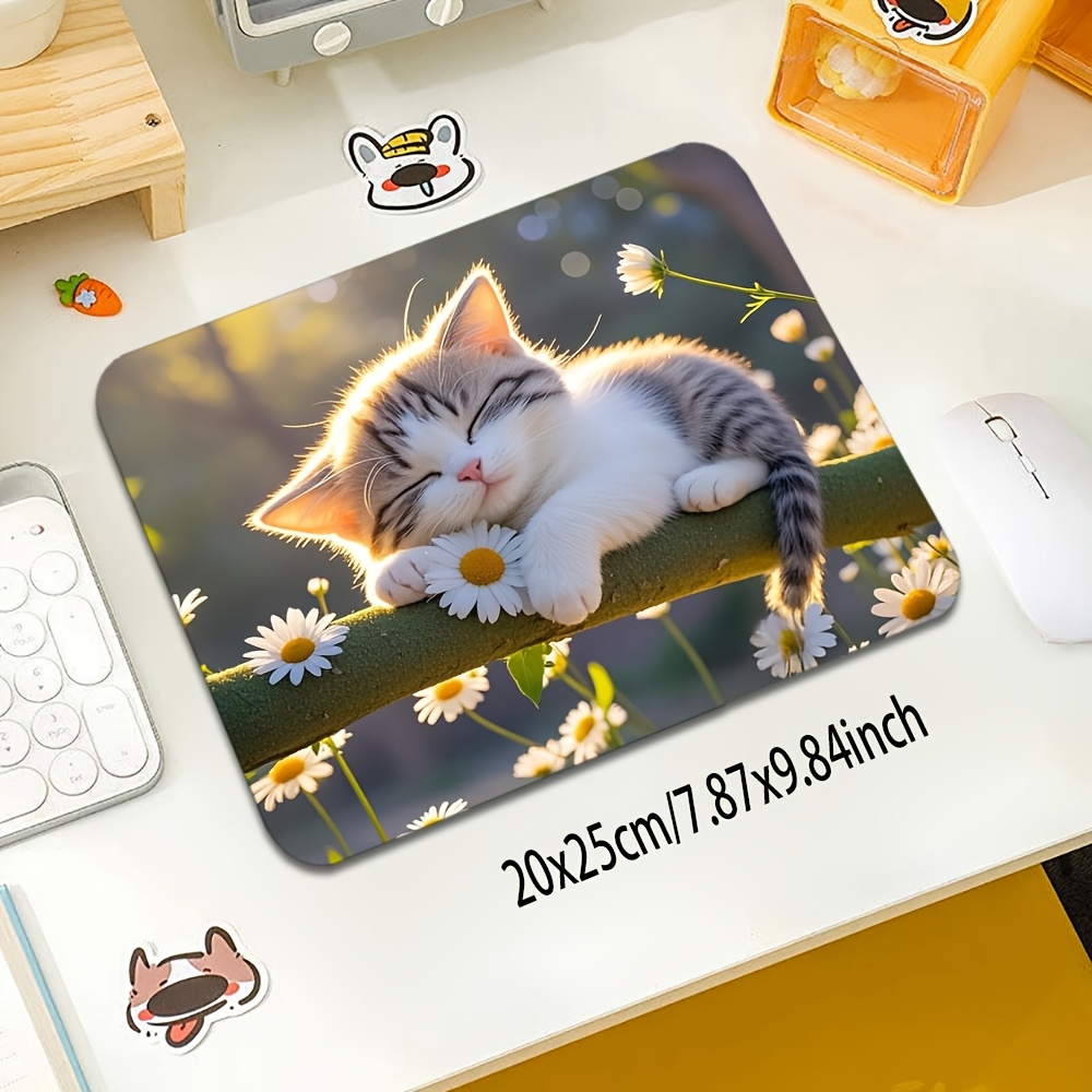 TEMU 1pc Cat Pattern Mouse Pad Sleeping On A Branch, Non-slip Rubber Game Pad, High-definition Printing Table Mat, Small Size Mouse Pad,