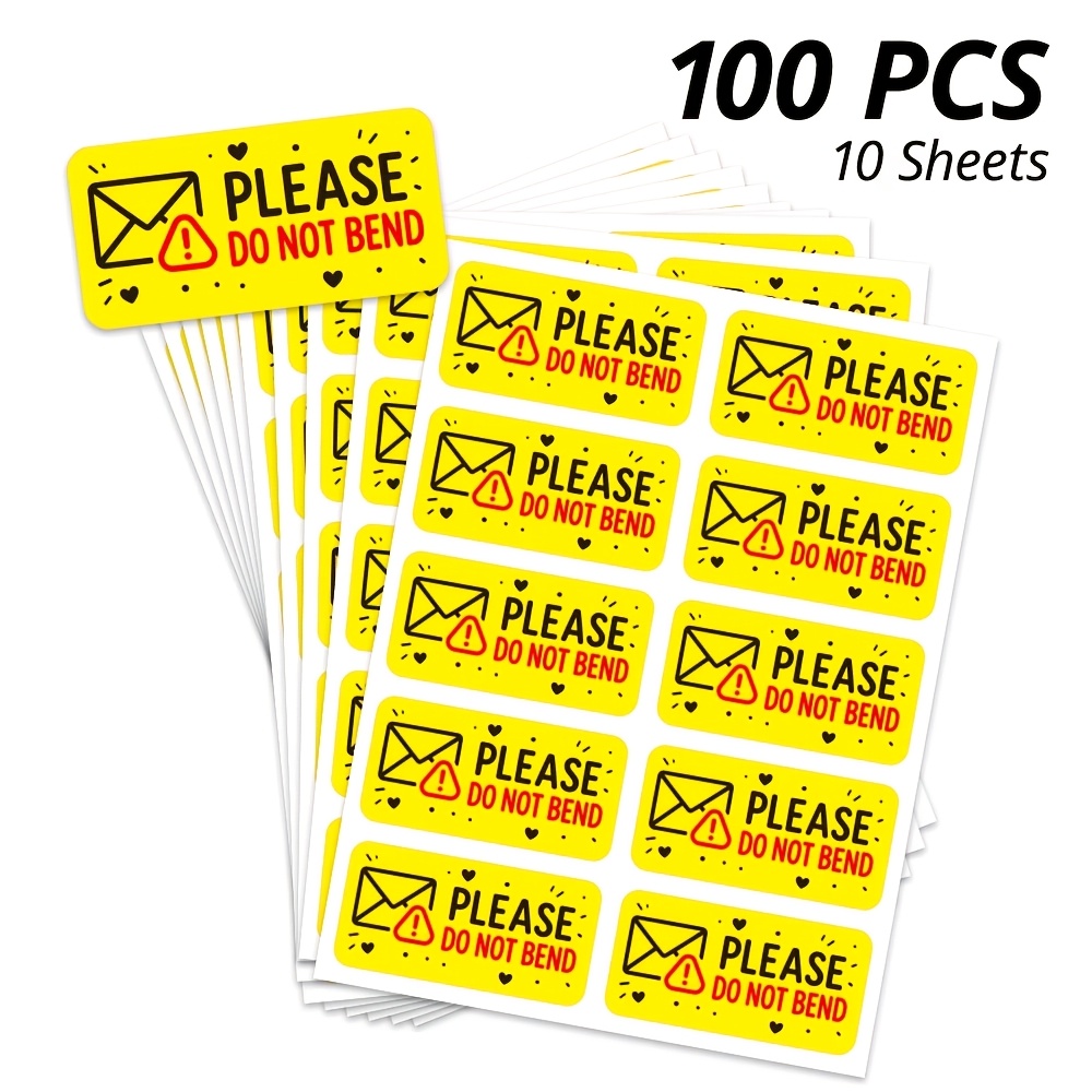 TEMU 100pcs "do Not Bend" Courier Warning Stickers, Cute And Style, Background For Strong Warning, Envelope Heart Cartoon Print, 5x2.5cm / 2x1in,