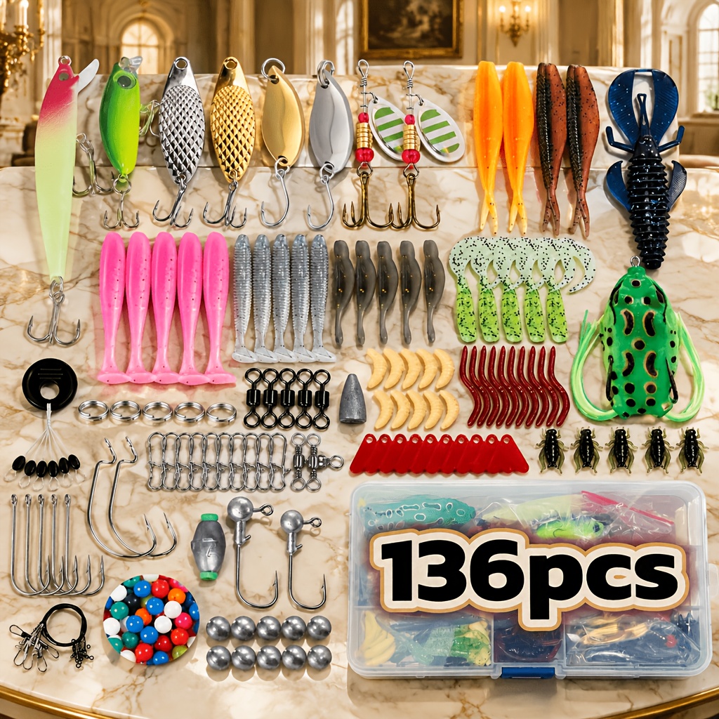 TEMU Ensemble complet d'accessoires de leurres de pêche, 1 ensemble répondant aux besoins de la pêche air, comprenant un raft, un appât mou, un appât