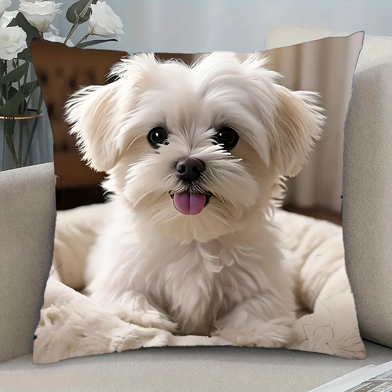 TEMU 1 pieza de almohada con estampado de cachorro adorable y cierre de cremallera - Cojín decorativo de fibra de poliéster , adecuado para ,
