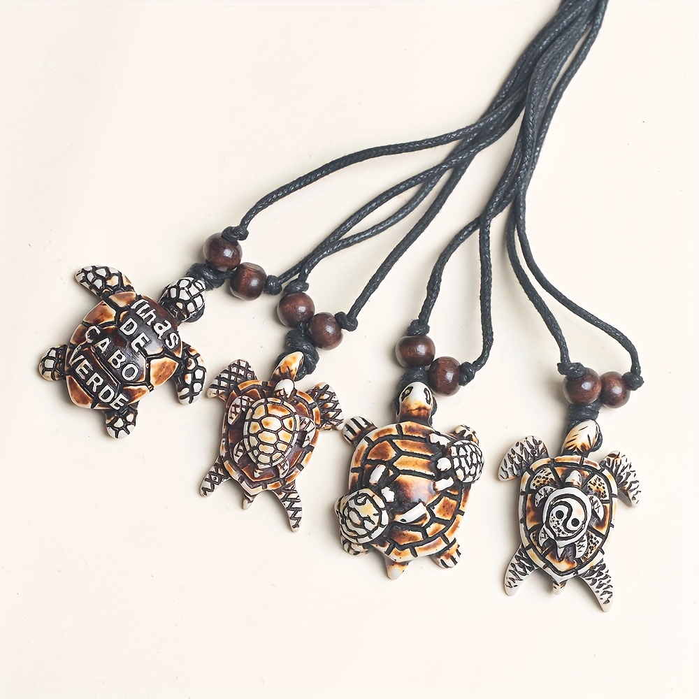 12pcs Vintage Adjustable Resin Turtle Pendant Necklaces