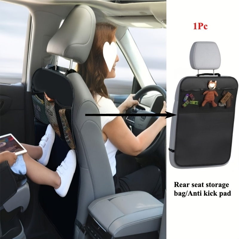 Car Seat Back Protector With Storage Pocket - Kick Guard, Foldable And Durable Polyester Material For