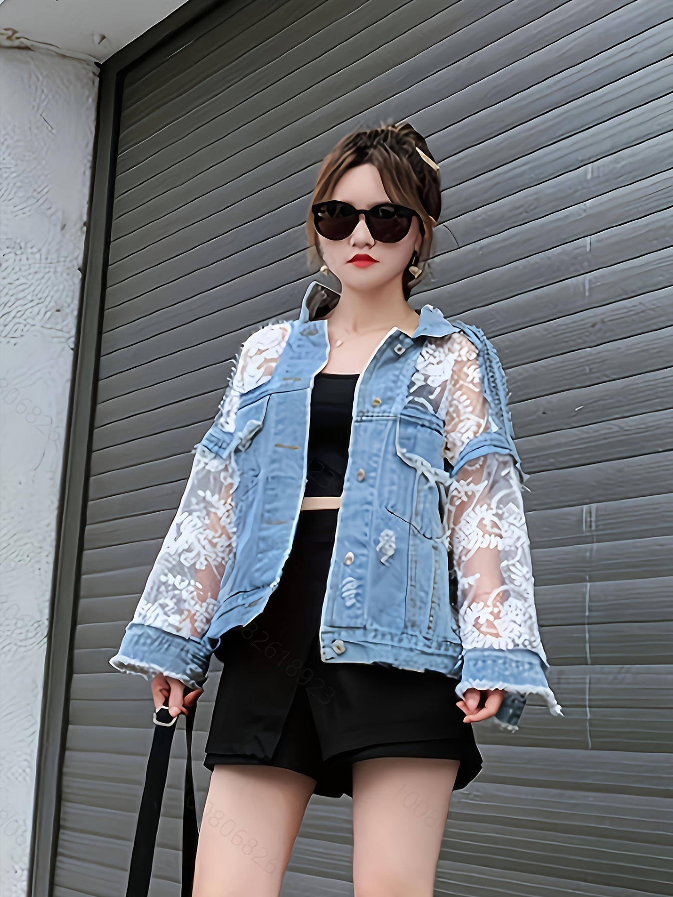 Embroidered Sheer Sheer Denim Jacket Women's Sexy Denim Jacket