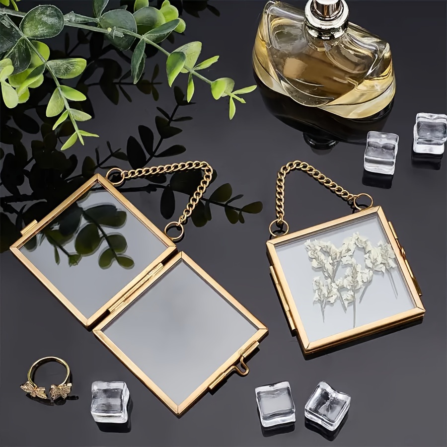 

2pcs Modern Square Double Glass Wall Hanging Photo Frames, Hinged Metal Frame For Horizontal Diy Artwork And Pressed Flower Displays, Home Wall Decor