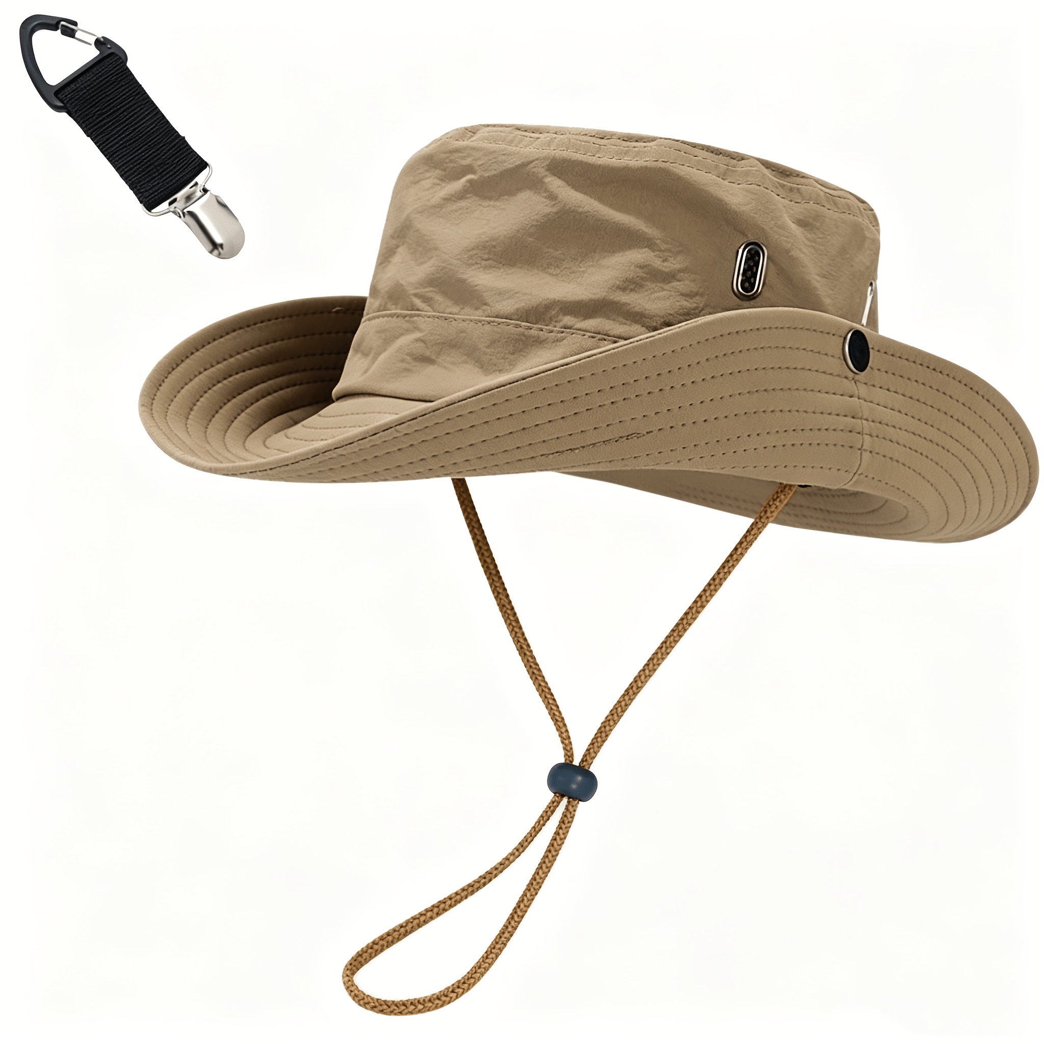 Image of 2pcs Set: Bucket Hat + Anti-loss Clip. New Summer Unisex Casual Versatile Wide-brim Bucket Hat, Suitable For , Outdoor Sports, Fitness, Golf, And Fishing