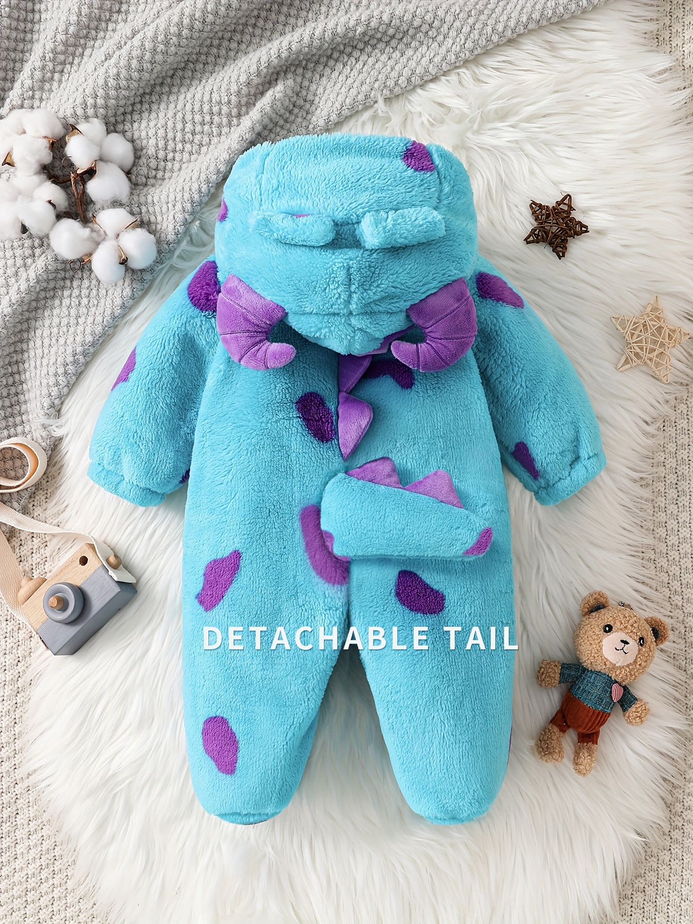 Cute Plush Onesie for Baby Girls with Footed Design, Perfect for Autumn And Winter, Featuring a Cartoon Monster Theme Inspired by Sulley for Warmth And Comfort, for Outdoor