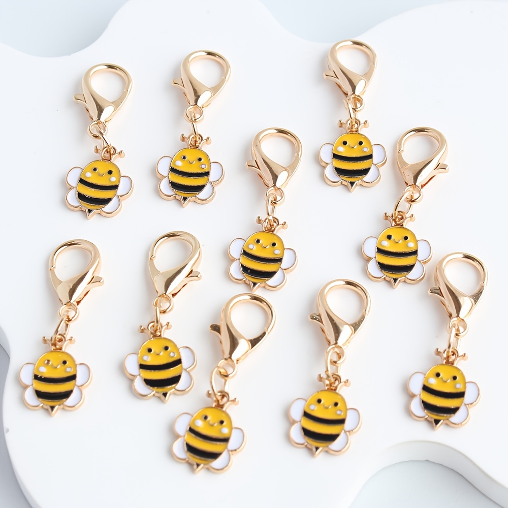 Image of 6/10pcs Cute Cartoon Bee Bag Charm Keychain, Enamel Alloy Golden Plated Hook, Kawaii For Bags Keys Daily Gifting, Black Accessory