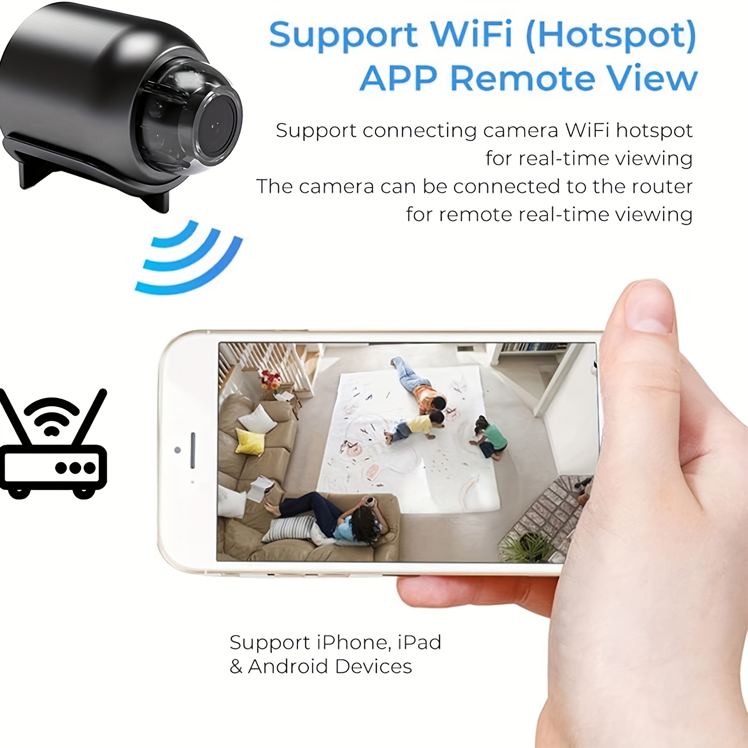 Cámara Inalámbrica Inteligente Pequeña, Compatible con WiFi 2.4G, Visualización Remota por APP en Teléfono Móvil, Detección de Movimiento con Notificación Instantánea, Sin Necesidad de Cableado, Diseño Recargable, Ideal para Seguridad en el Hogar, Monitoreo de Tiendas, un Buen Ayudante de Seguridad